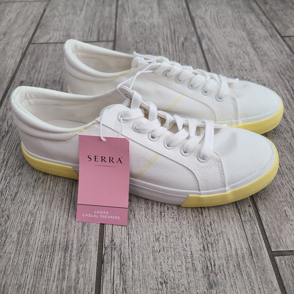 Serra Ladies Casual Canvas Sneakers White/Yellow Size 9 NWT